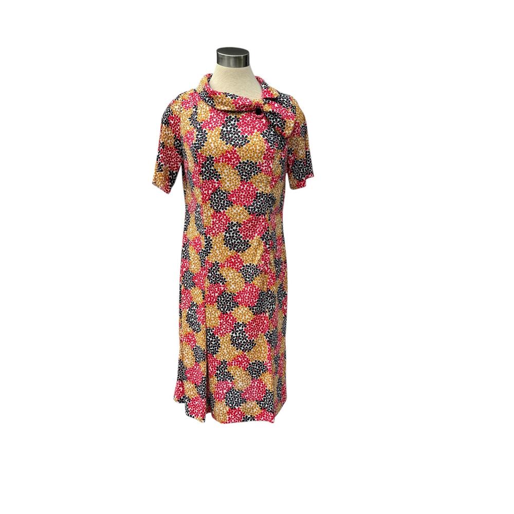 Vintage Handmade Medium Mustard Red Black Dress Short Sleeve